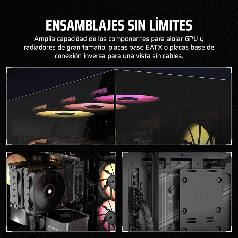 iCUE Link 3500X RGB Mid-Tower ATX Caixa para PC - Vidro Panorâmico Temperado - Placa Mãe Compatível com Ligação Inversa - 3X Ventoinhas RGB CORSAIR RX120 Incluídas - Preto