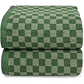 Jacquotha Luxury Bath Towels for Bathroom Green Checkered (54x28 Inches) - Cotton Soft Absorbent Shower Towels 2 Pack Daily Use Lightweigt, Quick Dry, Decorative