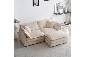 GNIXUU Deep Seat Sectional Sofa, 76.7" Comfy Cloud Couch loveseat with Ottoman, Modern Chenille Love Seat Upholstered Modular Couch Sleeper for Living Room, Apartment, Studio, Office(Camel).
