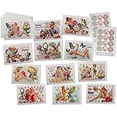 Vintage Pinup Girls Note Cards - 24 Antique Pin Up Girls Cards with Envelopes & Vintage Sticker Seals - Assorted Retro Illustration Cards Printed on Antique Textured Style Cardstock
