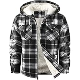 Minfunttu Men's Hooded Flannel Jackets Zip Up Plaid Shirt Jacket for Men Heavy Sherpa Lined Jacket