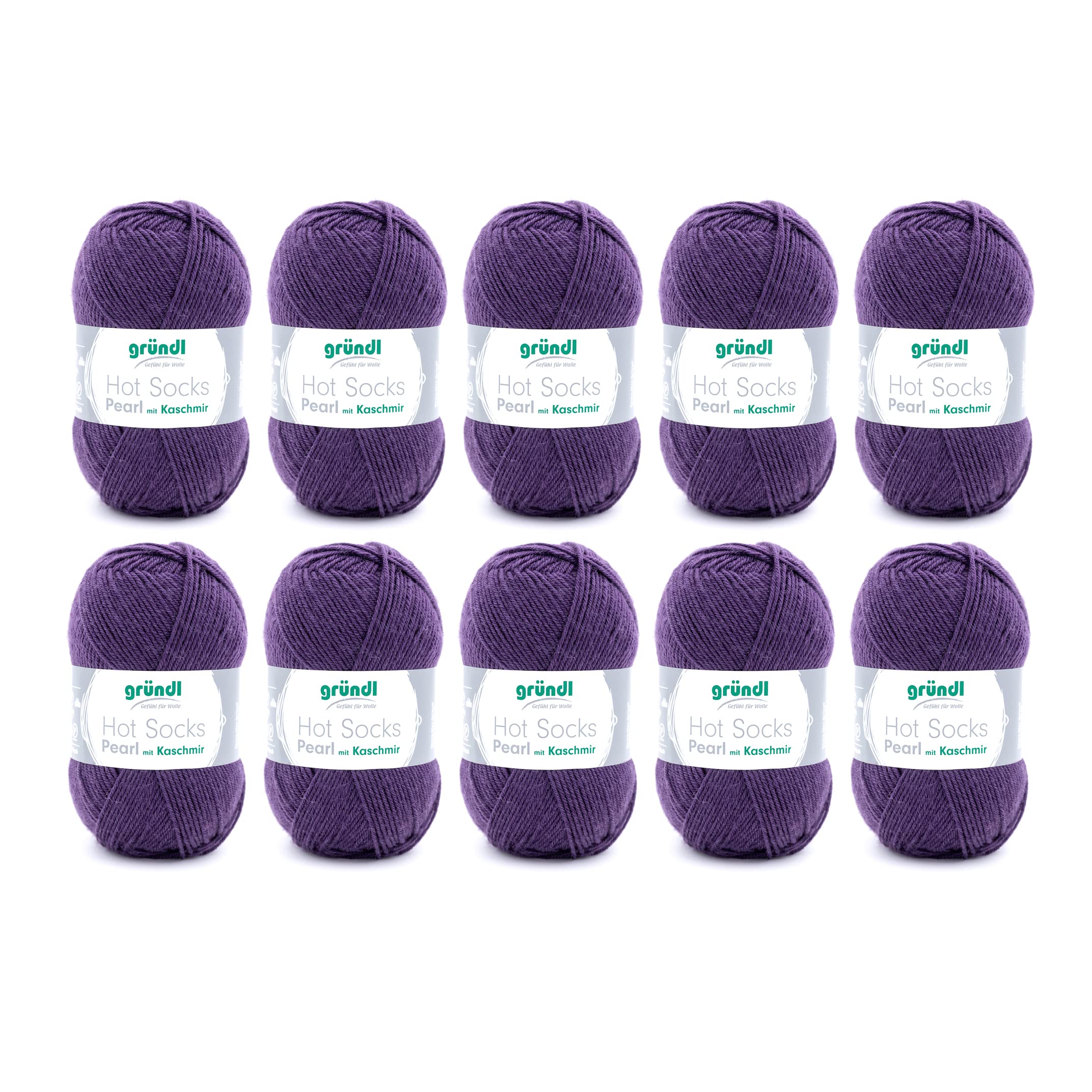 Gründl Hot Socks Pearl Plain Knitting Wool (Cuddly Soft Sock Wool Made from 75% Merino Wool, 20% Polyamide, 5% Cashmere, 50 g/200 m, Needle Size: 2.5-3, 10 x 50 g), Aubergine