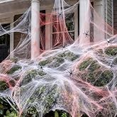 1600sqft Bloody Spider Webs Halloween Decorations Fake Cobweb with Spiders | 420g blood stretch cobwebs fake spider web for indoor/outdoor haunted houses parties yard, porch scary decor