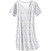 Ekouaer Cotton Nightgowns for Women Oversized Sleepshirt Tshirt Night Gown Short Sleeve Night Shirt Casual Soft Sleepwear Purple Green Floral Large