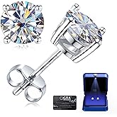 Moissanite Stud Earrings for Women 1/2CT Hypoallergenic 18K White Gold Plated Solid 925 Sterling Silver Flat Back Earring for Women Men, 1 Pair D Color VVS1 Clarity Round Lab-Created with Box