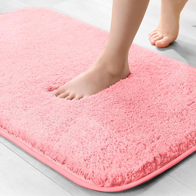 wyewye Microfibre Bath Mat 2cm Thick 40x60cm Pink Ultra Absorbent Non-Slip