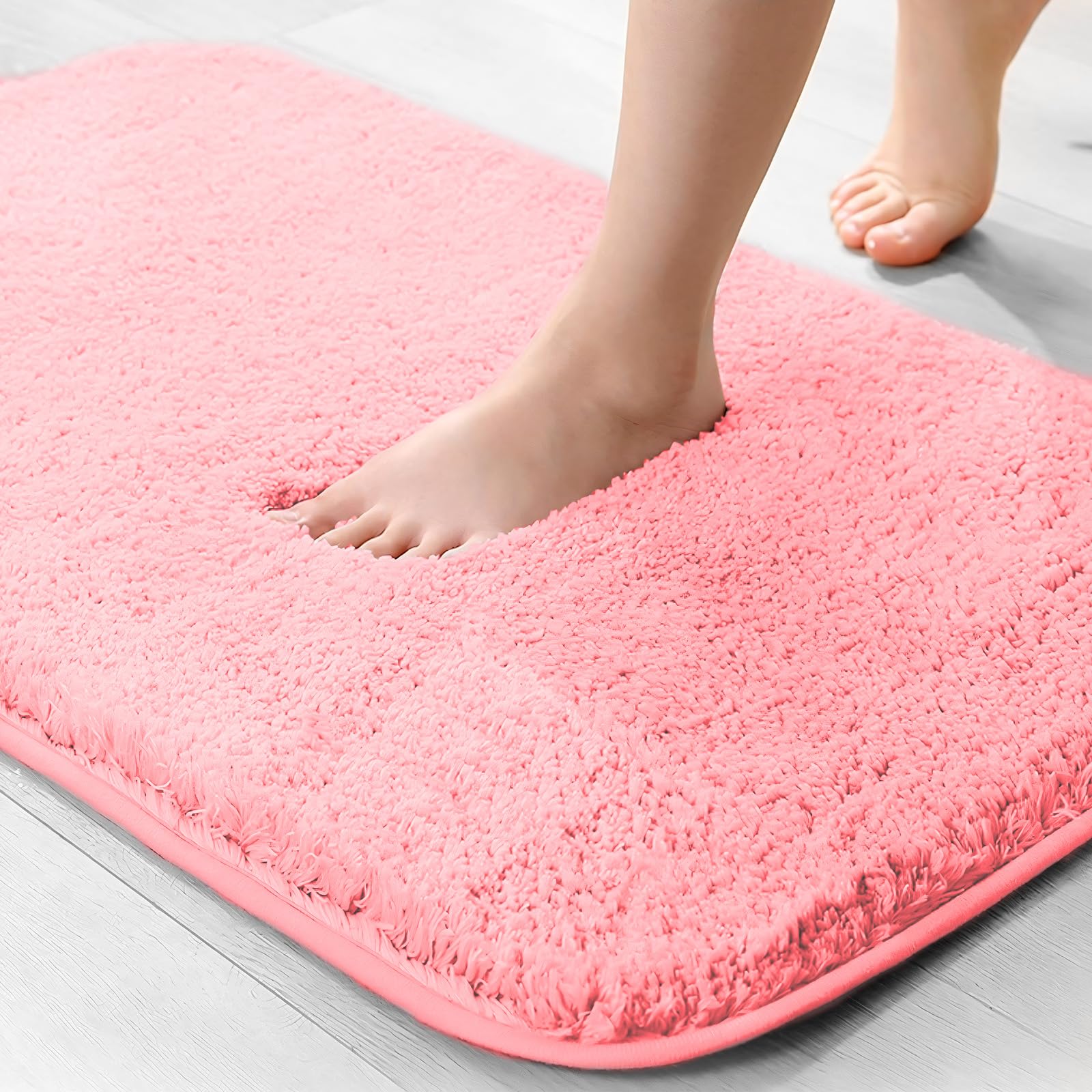 wyewye Microfibre Bath Mat, 2cm Super Thick, Super Absorbent Bathroom Rug Microfiber Bath Mats 40x60cm Pink
