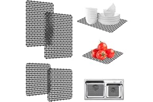 4Pcs Kitchen Sink Mat 15.75"x11.8"/11"x11" Sink Protector Grid Cuttable PVC Non-Slip DIY Cut Draining Mat for Stainless Steel