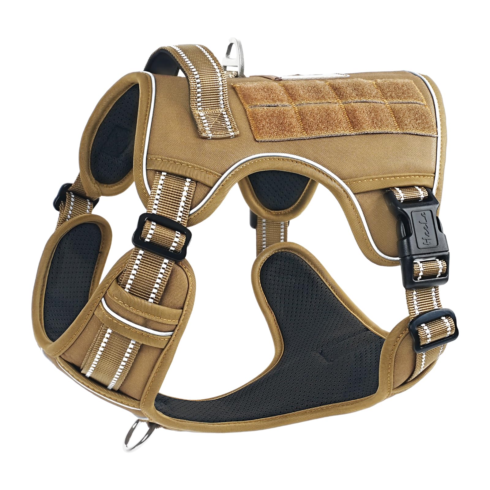 HEELE Dog Harness, Tactical Dog Harness with Molle Panel, Harness for Small Medium Large Dogs No Pull Adjustable Padded Reflective Harness with Handle for Walking Training, Brown, S — image 1