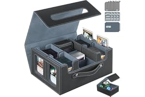 STTRBOX Trading Card Storage Box for MTG, MTG commander deck box，Multi-purpose Deck Case for MTG TCG Sports Card, 4 Toploaders, 4 Stoppers, 4 Colorful Dividers (Black & Grey)