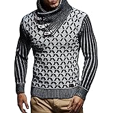 Leif Nelson Men’s Knitted Pullover | Long-sleeved with geometric pattern | Winter pullover with shawl collar for Men
