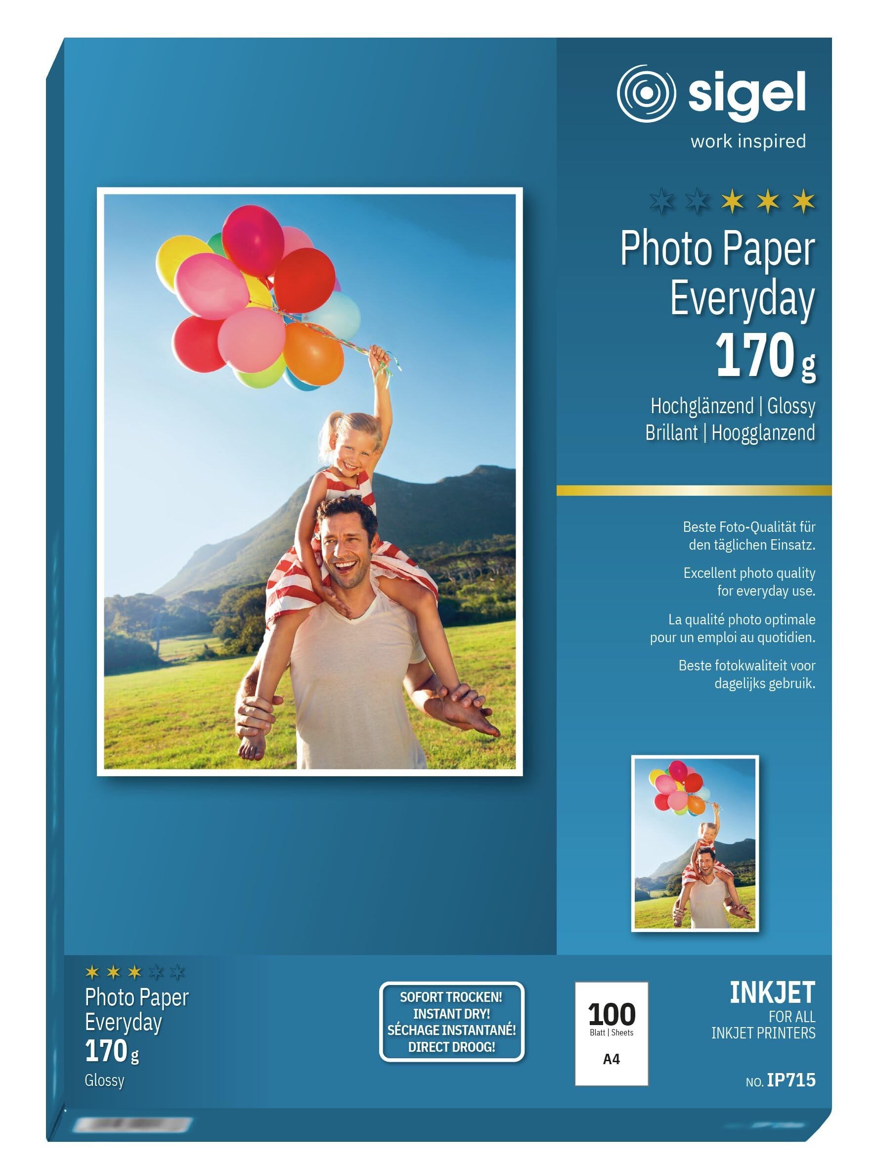 SIGEL IP715 Everday Photo Paper, InkJet, glossy, 170 gsm, A4, 100 sheets