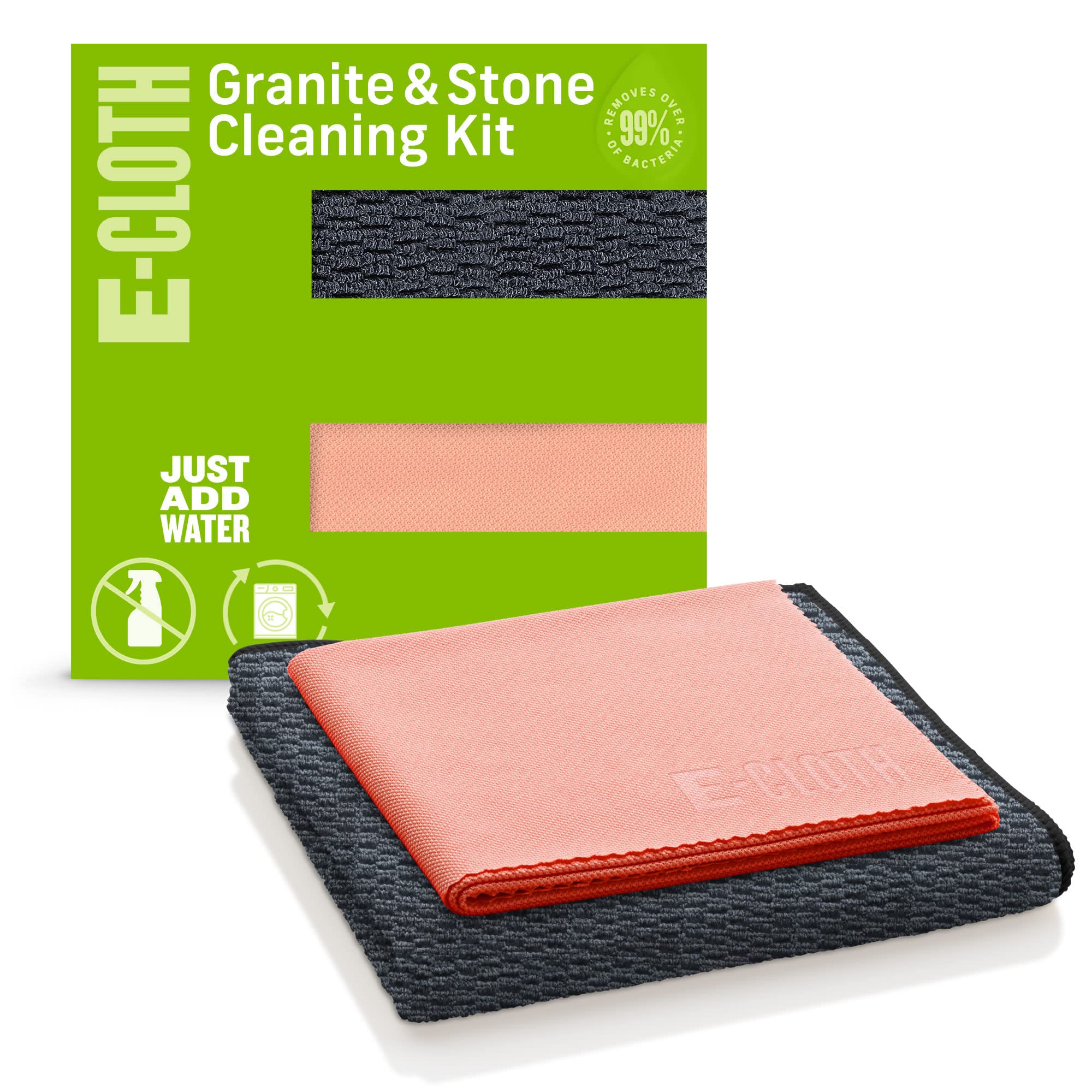 E-Cloth Granite & Stone Cleaning Kit, Premium Microfibre Cleaning Cloth, Ideal Cleaner and Polish for Granite, Marble and other Stone Countertops, 100 Wash Promise, 2 Cloth Set