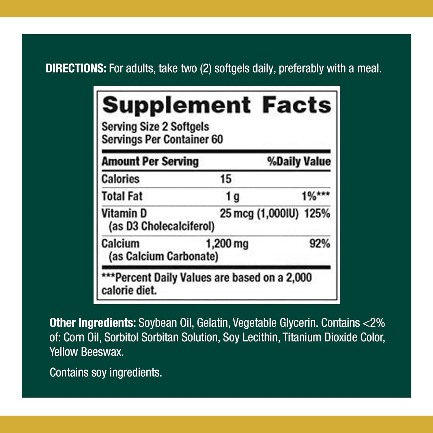 Calcium & Vitamin D by Nature's Bounty, Immune Support & Bone Health, 1200mg Calcium & 1000IU Vitamin D3, 120 Softgels (2-Pack): Health & Personal Care
