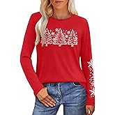 hohololo Christmas Shirts for Women Merry Christmas Long Sleeve Shirt Christmas Light Graphic Tees Xmas Holiday Tops