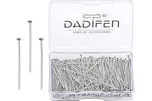 DADIFEN 300pcs 304 Stainless-Steel Head Pins for Jewelry Making 22 Gauge 40mm Silver Flat Head pins for DIY Earrings Necklace Pendant Jewelry Findings Supplies HeadPin Boxed