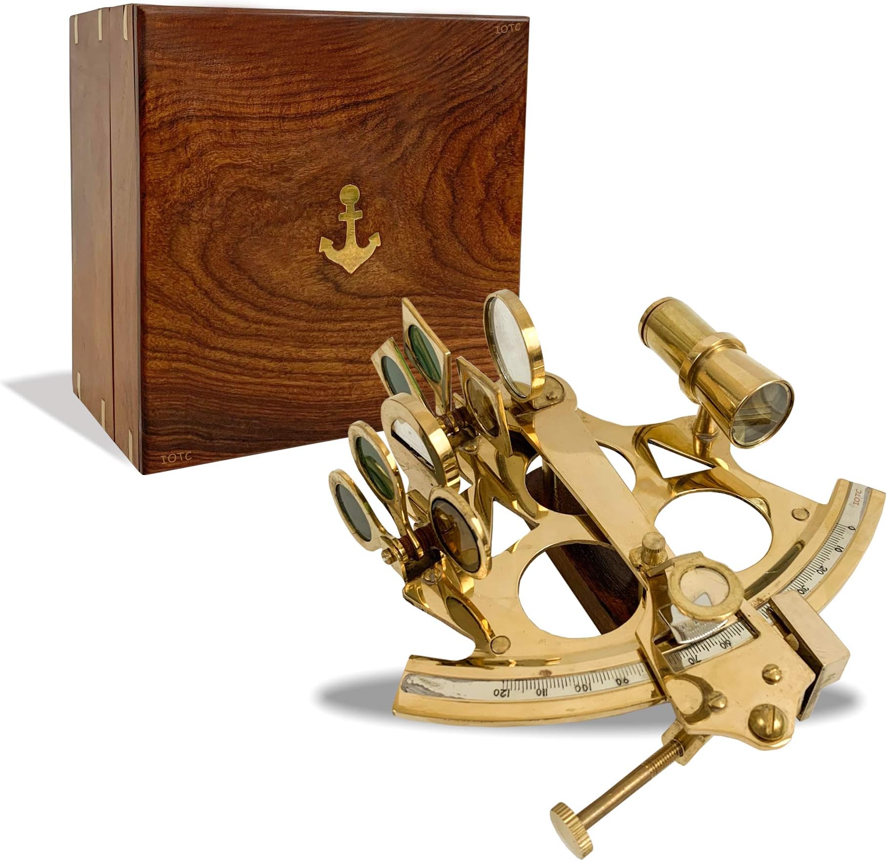 IOTC Solid Brass Ship History 6.5" Sextant Astrolabe Style with Hardwood Box - Nautical Collection