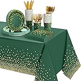 Tegeme 256 Pcs Dark Green and Gold Dot Party Supplies Decoration Paper Plate Birthday Napkin Cup Set Disposable Emerald Tablecloth Fork Knives Spoon Serve 36 Guest for Graduation Wedding St Patricks
