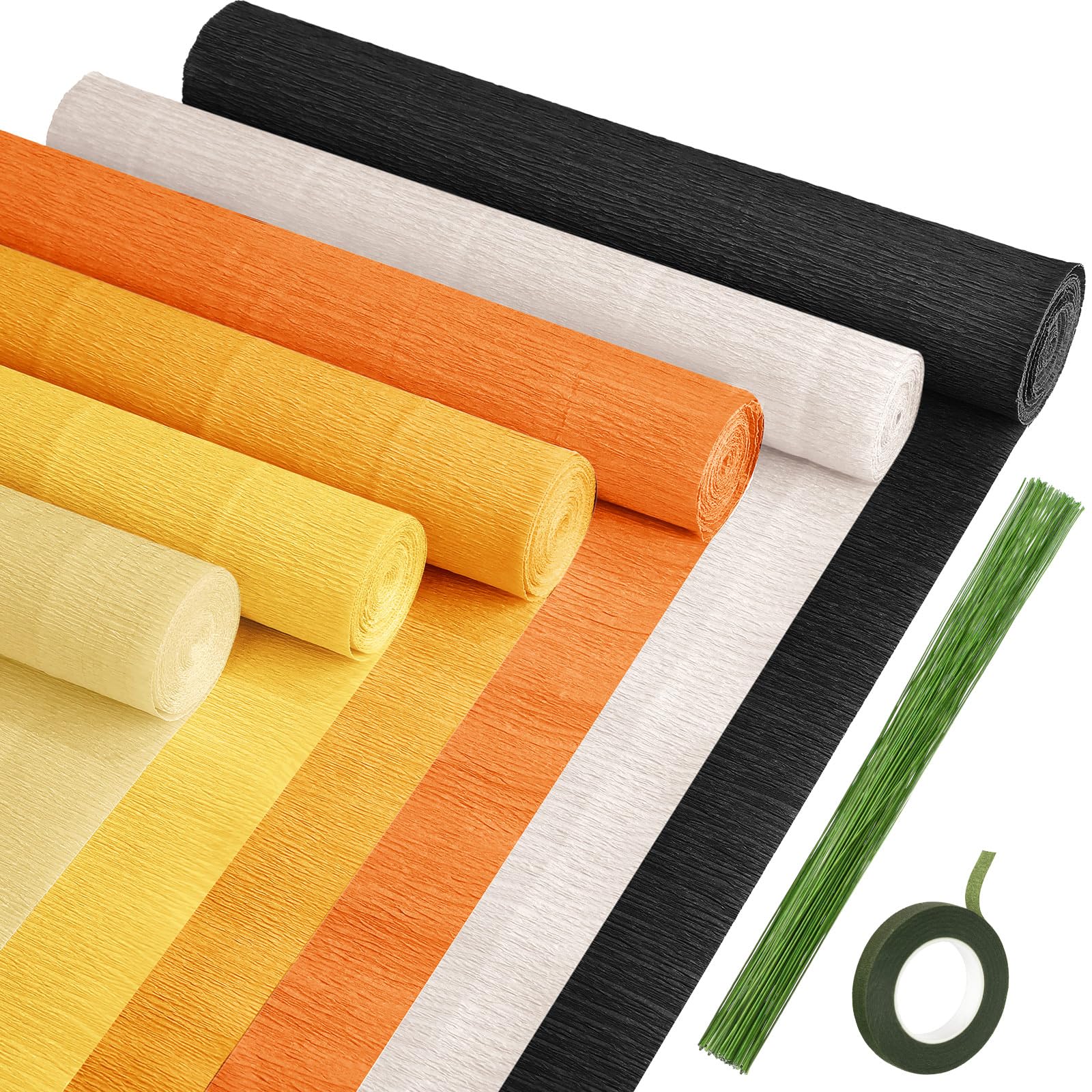 Photo 1 of Gersoniel 57 Pcs Crepe Paper Flower DIY Kits 6 Rolls 35g Crepe Paper Sheets 50 Pcs Floral Iron Wire 10 Inch x 8 Feet 1 Roll 50 Meter for Birthday Party Wedding(Yellow Series)
