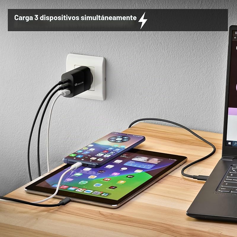 Carregador de parede Bud 65W - 65W GAN, 3 portas: 2 USB-C + USB-A