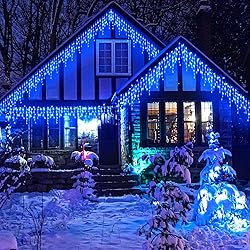 99ft Icicle Lights for Outside, Blue Christmas