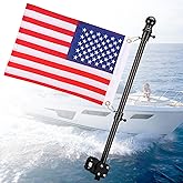 Boat Flag Pole, 48 Inch Boat Flag Pole Kit Rail Mount with 12x18 inch Embroidered American Flag, No Drilling Flag Pole Holder for 0.5-1.1 Inch Rails (Black)