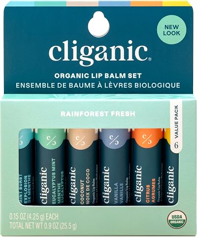 Cliganic USDA Organic Lip Balm Set 6 Flavors Natural Moisturizer Cracked Dry