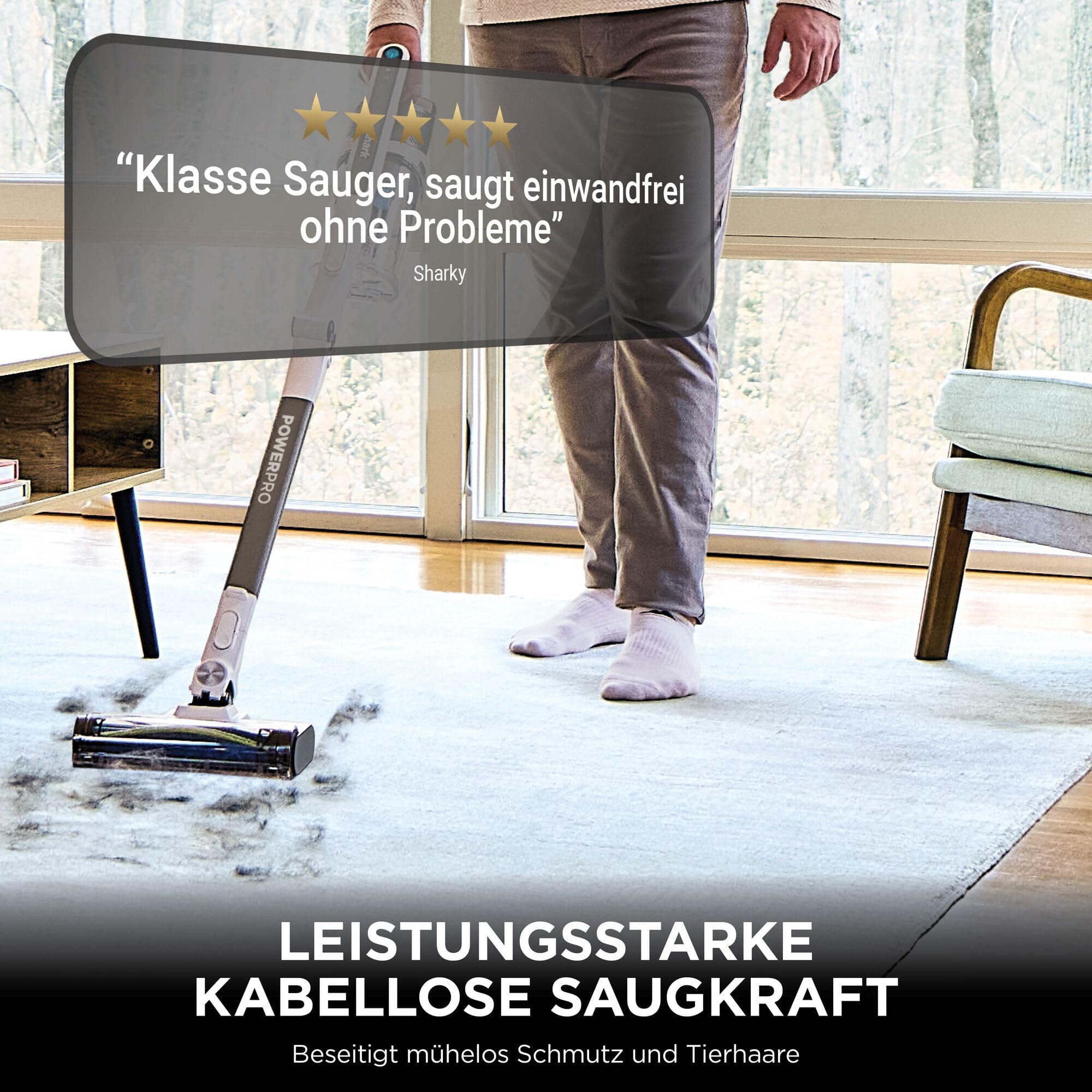 Shark PowerPro Akku-Staubsauger freistehend, bis 50 Min. Laufzeit, kabellos, beutellos, für Tierhaare, Allergiker, Teppich und Hartböden, mit LED-Licht und Knickgelenk-Rohr, grau metallic, IZ380EUT 3