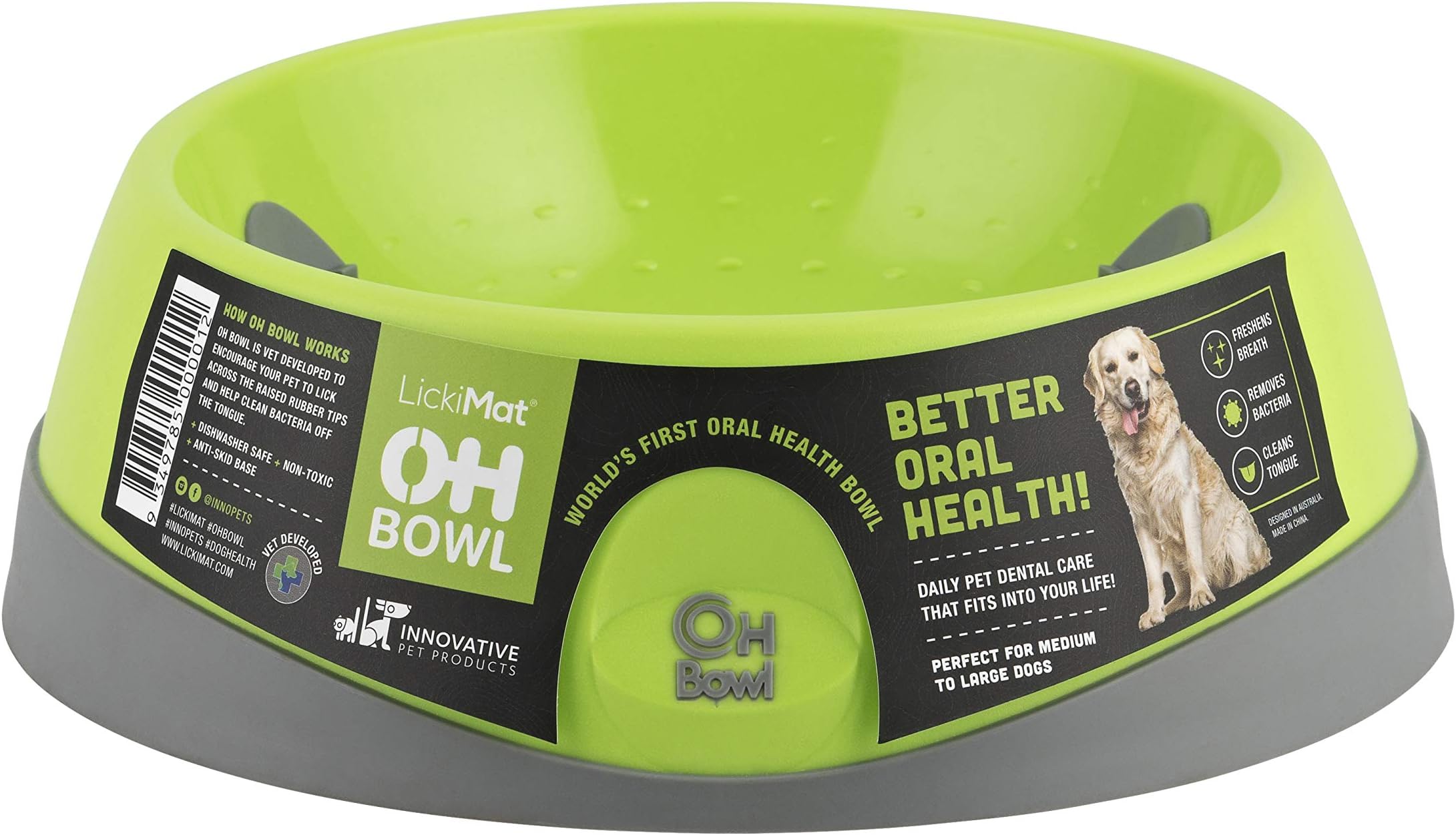 Rosewood Innovative Pet Products Oral Health Dog Bowl, Small, Green
