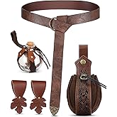 Sweetude 6 Pcs Renaissance Belt Accessories Medieval Viking Belt Potion Bottles Leather Pouch Skirt Hikes