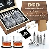 Whiskey Gifts for Men Dad, Dad Birthday Gift Ideas for Men from Daughter Son Wife, Stainless Steel Whiskey Stones & Glasses Set, Bourbon Gifts Set for Him Dad Christmas Retirement
