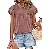 Zwurew Womens Summer Tops Crewneck Eyelet Ruffle Sleeve Blouses Casual Babydoll Shirts 2026 S-2XL