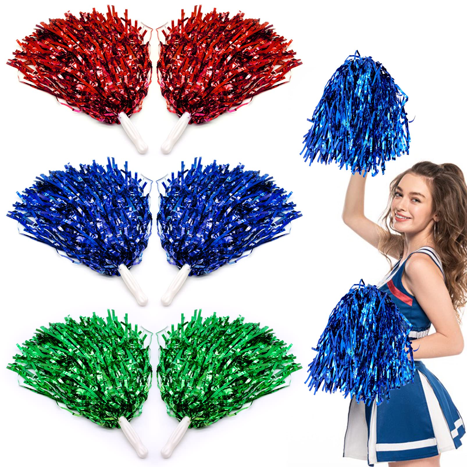 BLLREMIPSUR 6 Pieces Cheerleader Pompoms Hand Flowers, Plastic Cheerleader Pompoms Dance Cheer Poms Set, Premium Cheerleader Pompoms for Children Adults Sports Competition Holiday Celebration