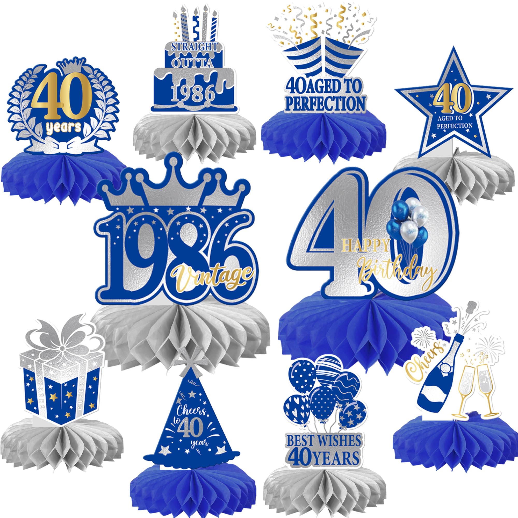 Xsstarmi 40th Birtday Honeycomb Centerpieces Decor Best Wishes 40 Years Aged to Perfection Straight Outta 1986 Table Toppers Decoration for Cheers to 40 Years Birthday Party DIY Decorations — image 1