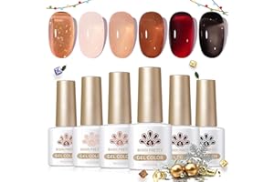 Born Pretty Jelly Gel Nail Polish Set Fall Winter Jelly Brown Burgundy Black Gel Polish Sheer Milky Jelly Nude Transparent Gel Polish Set Nail Art Varnish Manicure Collection Gift Set 7ML 6PCS
