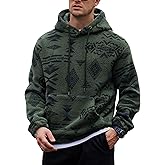 VOGSTART Mens Tribal Aztec Hoodie Sherpa Fluff Allover Print Long Sleeve Thermal Vintage Graphic Sweatshirt (S-XXL)