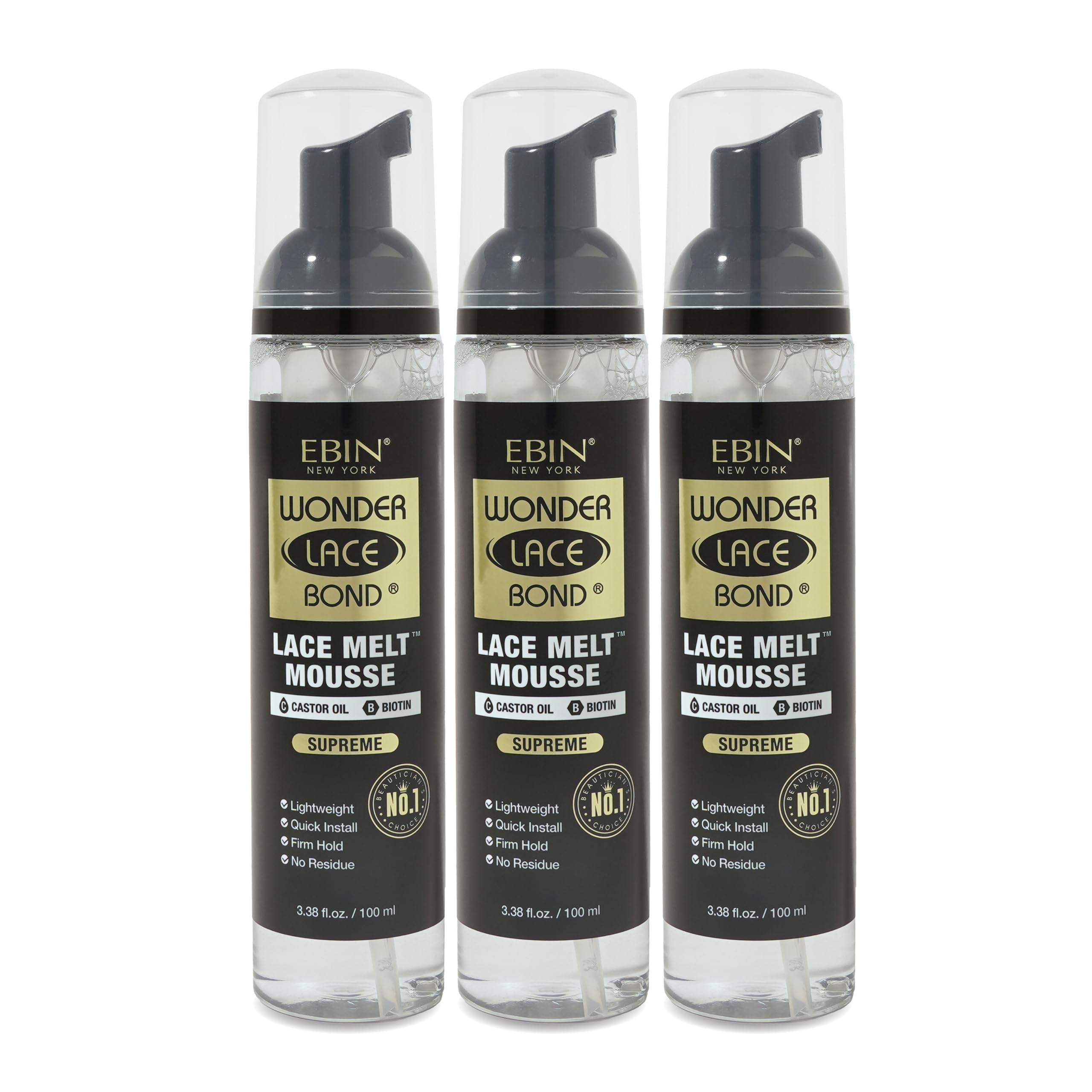 Photo 1 of Wonder Lace Bond Lace Melt Mousse 3.38oz/ 100ml (3pack)- Extreme Firm Hold (Supreme) | Biotin + Castor Oil | No Residue, Long Lasting Formula with Protecting Edges, Gives Undetectable and Natural Look
