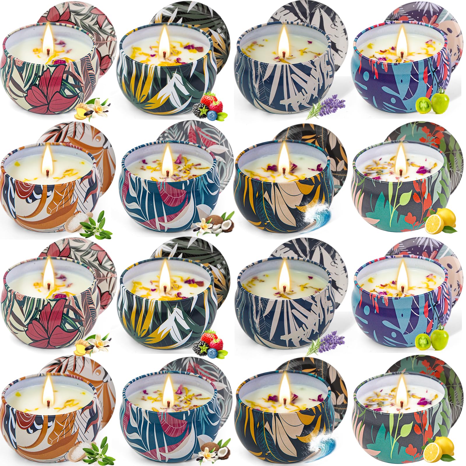 Photo 1 of 16 Pack Soy Wax Scented Candle Gift Set, Bulk Value Aromatherapy Candles with Fresh Green, Sea Salt & Sage, Coconut Vanilla, Lemon, Ocean Breeze, Vanilla, Lavender & Berry Scents – Gifts for Women