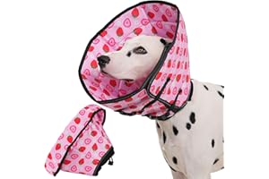Avont Dog Cone Alternative, Soft Foldable E Cones for Small Medium Large Dogs, Escape-Proof Elizabethan Collar for Surgical Recovery Stop Licking -Strawberry(L)