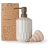 Fun Elements Bathroom Soap Dispenser, 16 Oz Luxurious Hand soap Dispenser for Bathroom, Ceramic Liquid Soap Dispenser for Bathroom Countertop with Plastic Pump, Silicone Funnel (Wooden Color Pump)