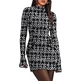 OFEEFAN Women's Fall Long Sleeve Mock Neck Dress Basic Party Club Bodycon Mini Dresses