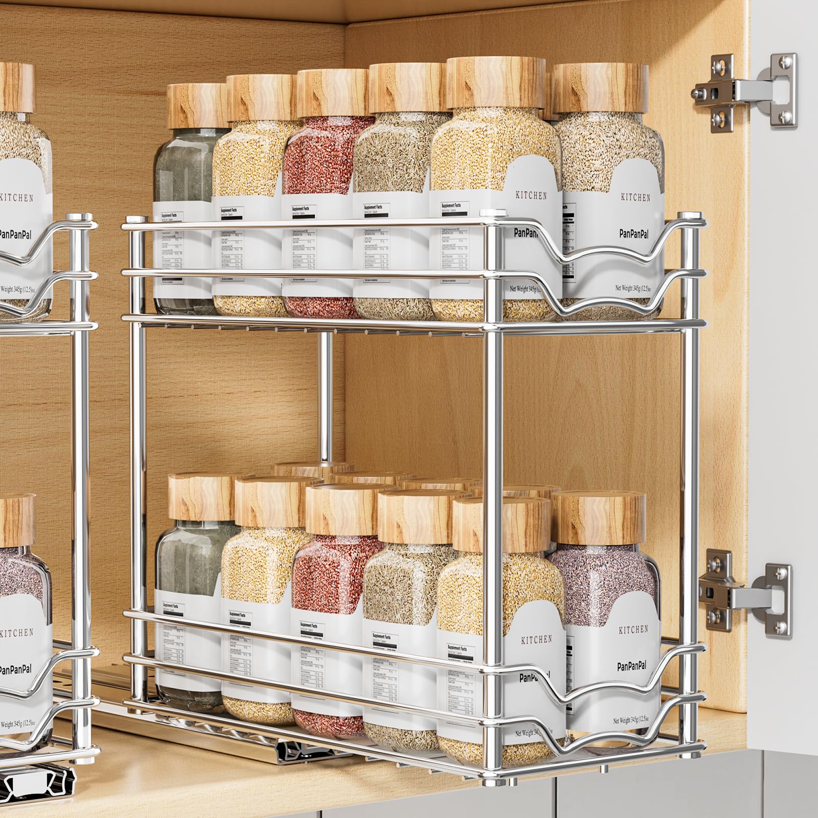 PanPanPal Pull Out Spice Rack Organizer for Inside Cabinet, 2 Tier ...