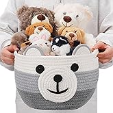 Zopeal Bear Basket 13" D x 9.5" H for Nursery Cotton Rope Woven Cute Storage Basket with Handles Animal Hamper for Baby Shower Laundry Bathroom Home Decorative