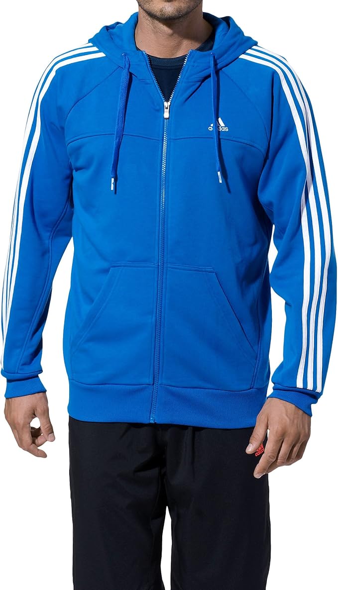 adidas Essentials Men's Hooded Jacket 3 Stripes Design blue blue/white