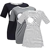 Bearsland Women's 3 Packs Maternity Nursing Tops Short Sleeve Breastfeeding Shirts