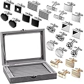 Quelay 4/12 Pair Cuff Links with Display Jewelry Case Men's Tuxedo Cuff Links for Gift Business Christmas Wedding Party