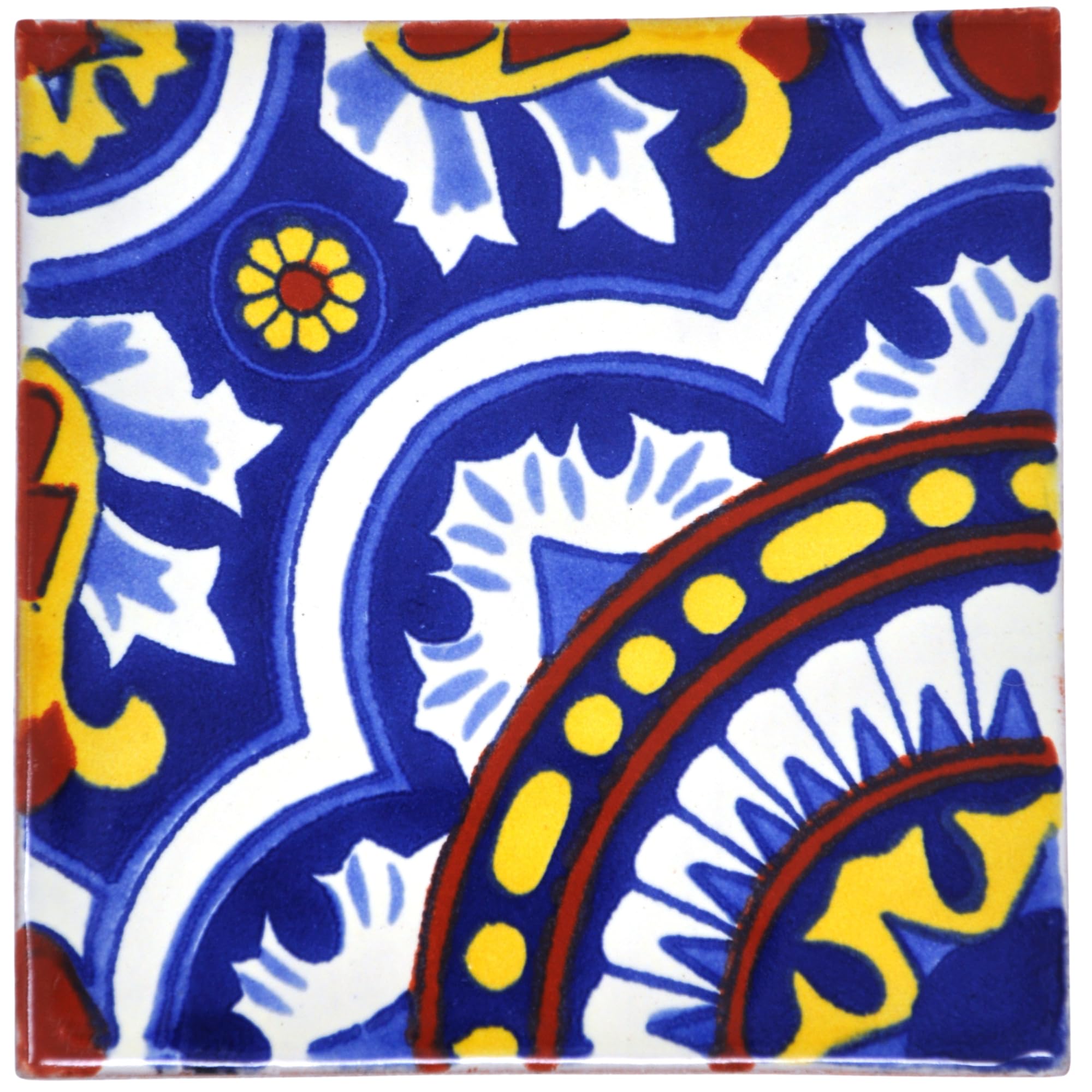 Tumia LAC Handmade Mexican Talavera Tile - Authentic Style Vicente Ceramic Tiles for Crafts, Backsplashes and Home Improvement - 10 Pack