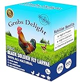 Grubs Delight 5LB Dried Black Soldier Fly Larvae for Chickens – 85x More Calcium Than Mealworms, for Chickens and Birds, 100% Natural Non-GMO Chicken Worms Treats, High Protein & Calcium Poultry Feed