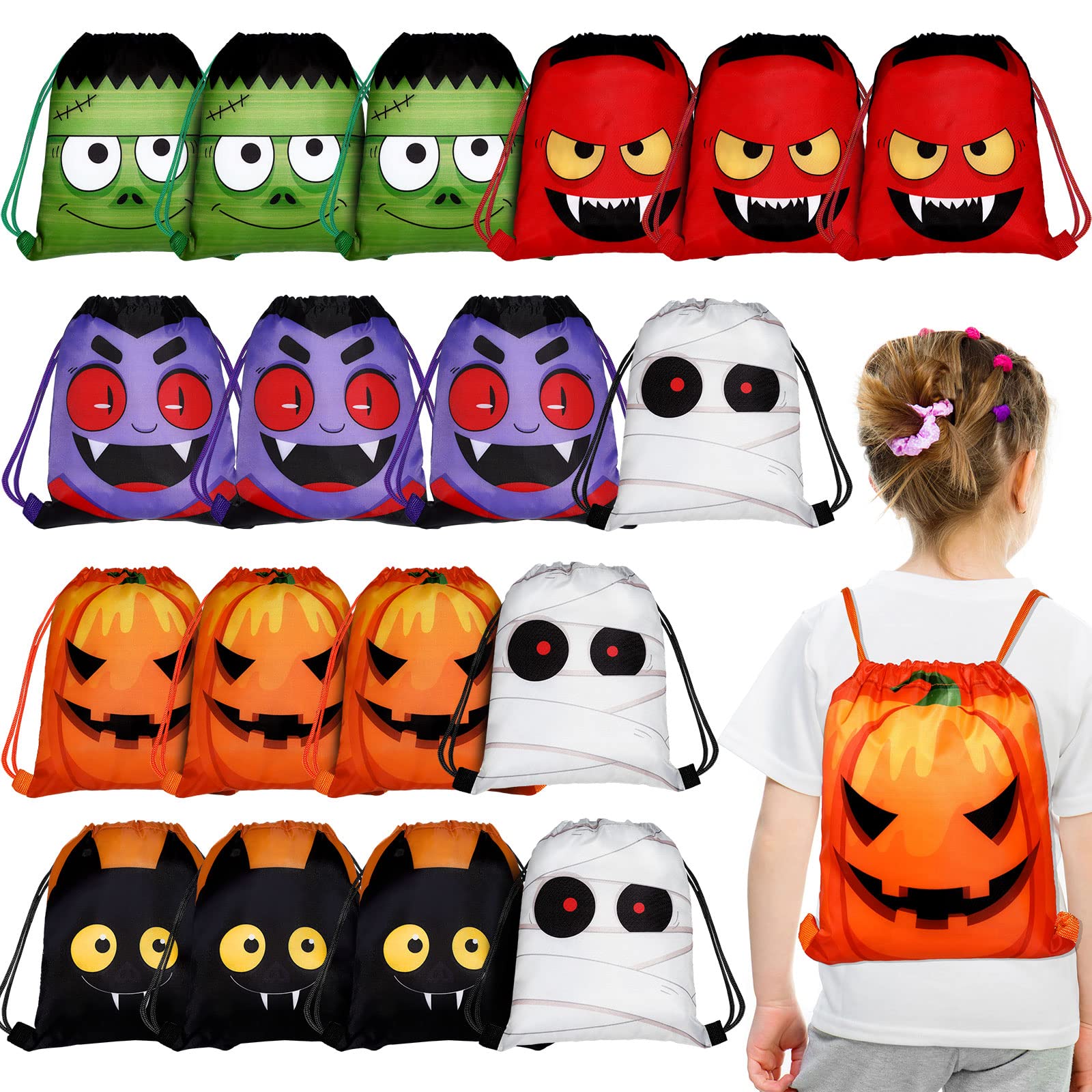 Photo 1 of Shihanee 18 Pcs Halloween Drawstring Bags Set Bulk - Halloween Drawstring Backpack Party Supplies for Kids Girls Boys Gym Supplies (Cartoon Style)