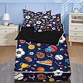 Nesker Twin Zipper Bedding, Football Balls Zipper Bedding Sets for Boys, 3pcs All in on one, Soccer Sport Kids Comforter Set with Fitted Sheet and 2 Pillowcases